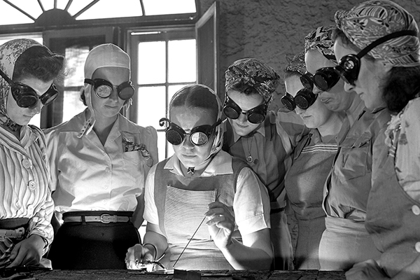 Women attend an airplane construction class at a vocational school in DeLand, Florida, in April 1942.&nbsp;Courtesy of Library of Congress, Prints and Photographs Division, Washington, DC