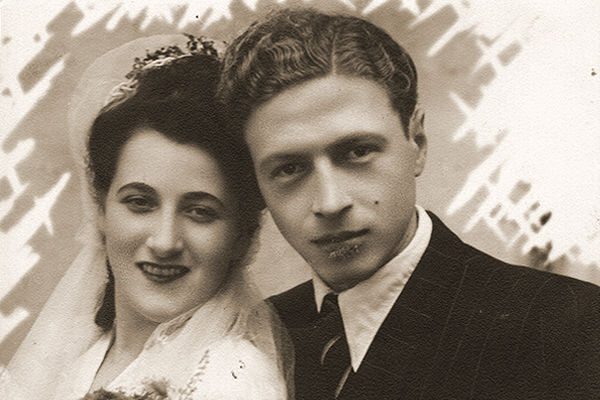 A wedding photo of Holocaust survivors married in the Weiden displaced persons camp in 1947. US Holocaust Memorial Museum, courtesy of William and Helen Luksenburg