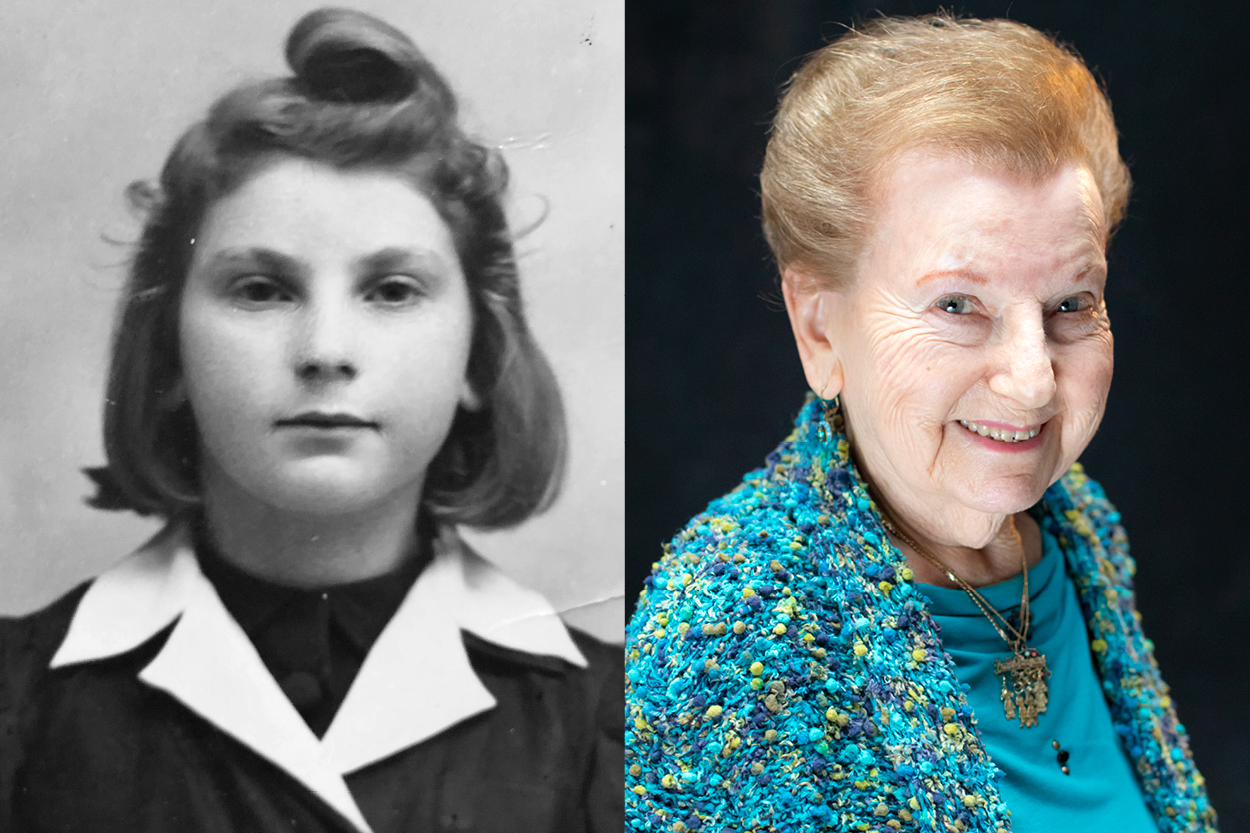 Photos: Holocaust survivor Ruth Elenberg Eisenberg in 1945 (courtesy of Ruth Elenberg Eisenberg) and as an adult, today. US Holocaust Memorial Museum