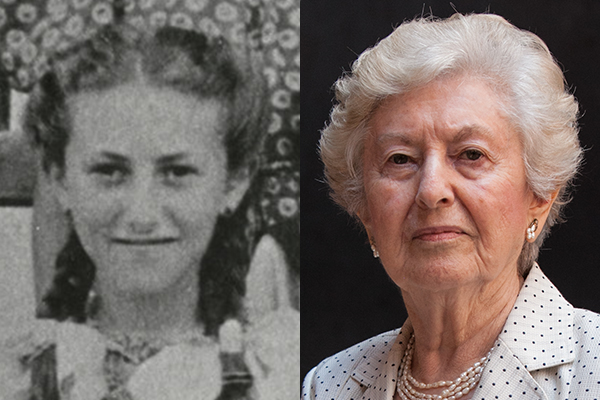Holocaust survivor Irene Fogel Weiss circa 1938–1941 (courtesy of Irene Weiss) and as an adult today. US Holocaust Memorial Museum