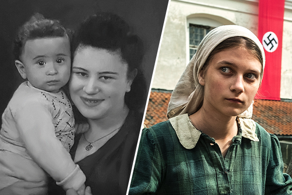 Photo, left: Sara (Guralnik) Shapiro with her son, Mickey Shapiro, at a displaced persons camp in 1948 after she survived the Holocaust. Courtesy of Mickey Shapiro; right: Film still from My Name Is Sara featuring Zuzanna Surowy, the actress who portrays Sara. Courtesy of Robert Palka&nbsp;