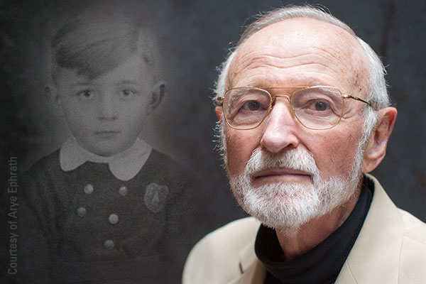 Holocaust survivor Arye Ephrath as a child, circa 1946 (courtesy of Arye Ephrath), and as an adult, today. US Holocaust Memorial Museum