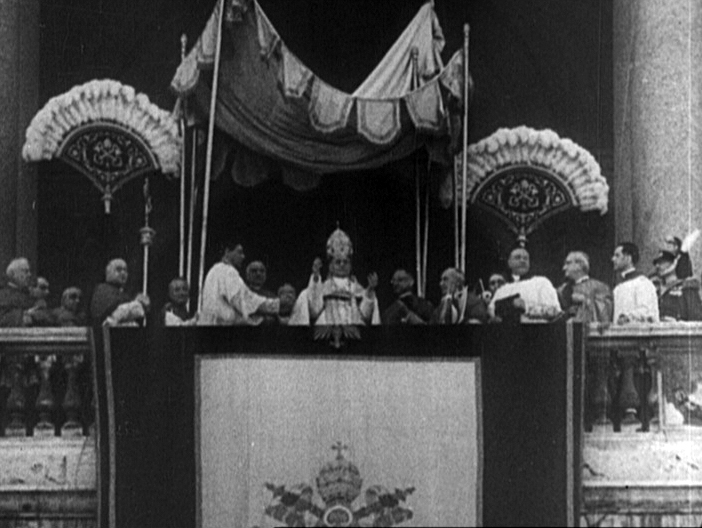 Film still from a 1939 Universal Newsreel showing Pope Pius XI on the balcony at the Basilica of Saint John Lateran in Rome. US Holocaust Memorial Museum, courtesy of National Archives