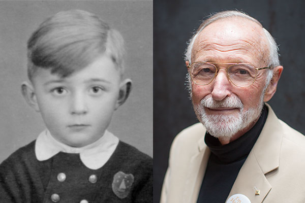 Holocaust survivor Arye Ephrath, 1946 (courtesy of Arye Ephrath) and as an adult, today. US Holocaust Memorial Museum